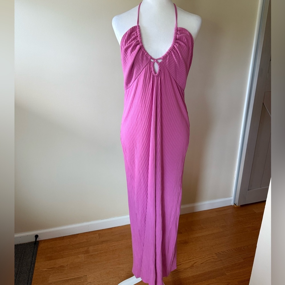 American Eagle Pink Halter Sleeveless Maxi Stretchy Summer Dress